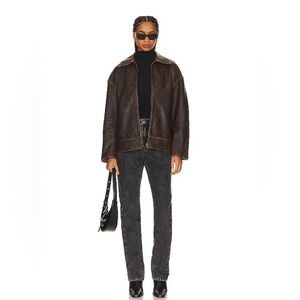 WeWoreWhat High Rise Relaxed Straight Leg Jean in Color Black Acid Wash Size 26